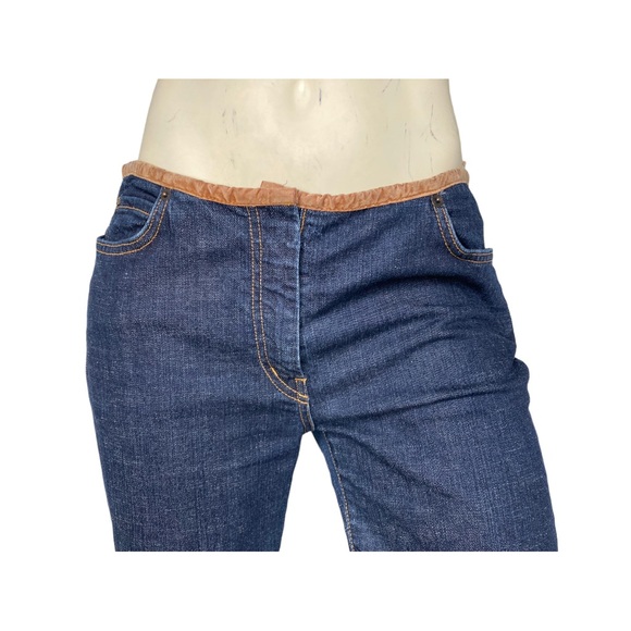 ARDEN B Vintage 90s Dark Denim Wash Brown Suede Trim Hip Hugger Low Rise Jeans - Picture 5 of 13